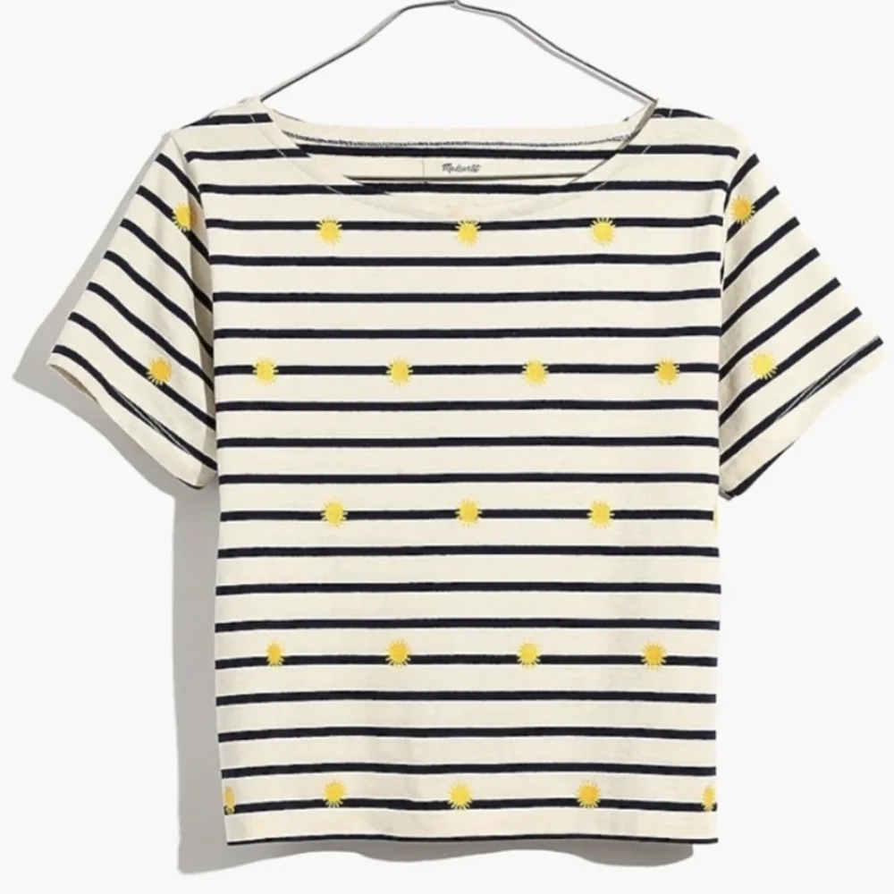 Madewell Embroidered Sun Setlist Boxy Short Sleeve Top Stripe Size Large
